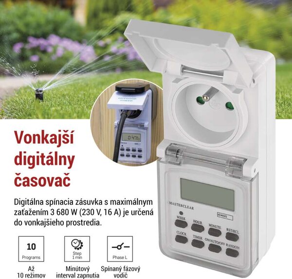 Emos P5507N P5507N - Časovač - digitálna spínacia zásuvka vonkajšia IP44