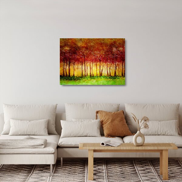 Sklenený obraz - Maľba listnatého lesa (70x50 cm)