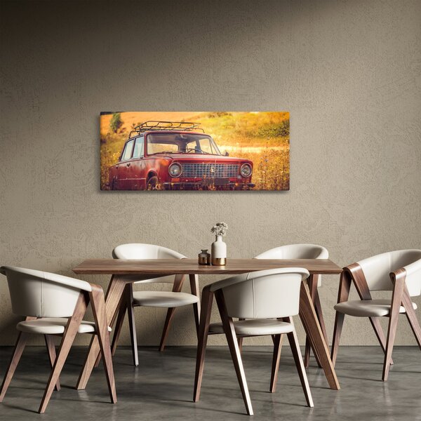 Obraz auta v poli (120x50 cm)