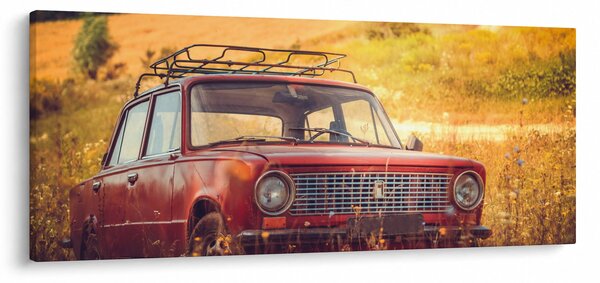 Obraz auta v poli (120x50 cm)