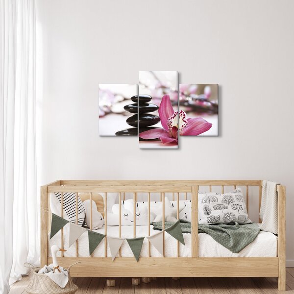 Obraz masážnych kameňov a orchidey na vode (90x60 cm)