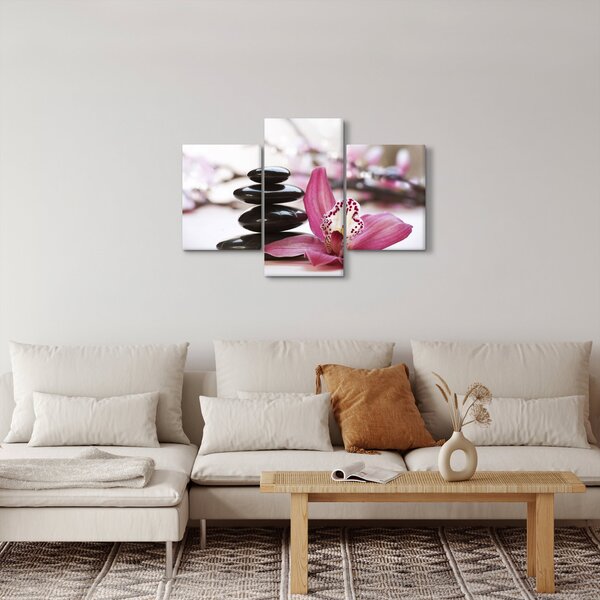 Obraz masážnych kameňov a orchidey na vode (90x60 cm)