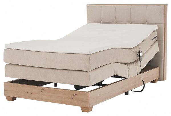 KONDELA Elektrická polohovacia posteľ, boxspring, béžová/dub artisan, 120x200, TIANA