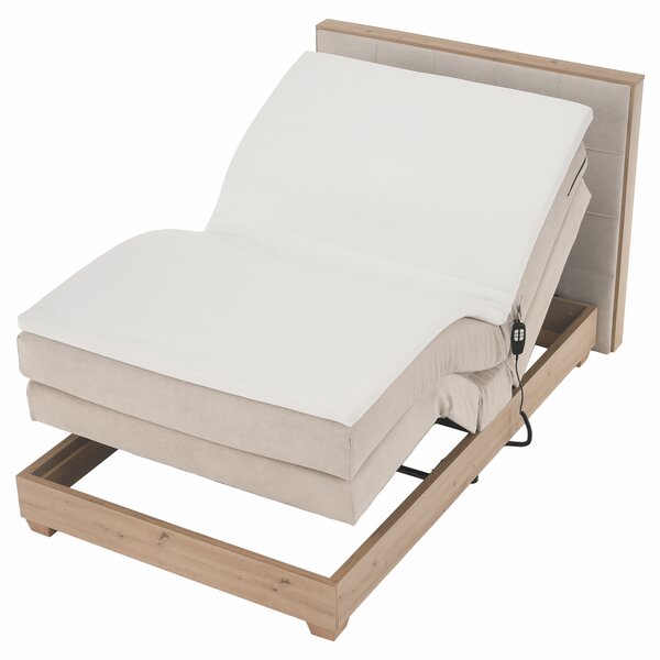 KONDELA Elektrická polohovacia posteľ, boxspring, béžová/dub artisan, 120x200, TIANA