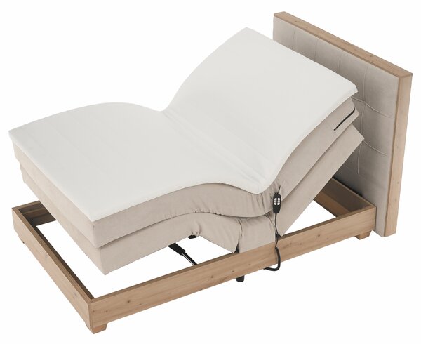 KONDELA Elektrická polohovacia posteľ, boxspring, béžová/dub artisan, 120x200, TIANA