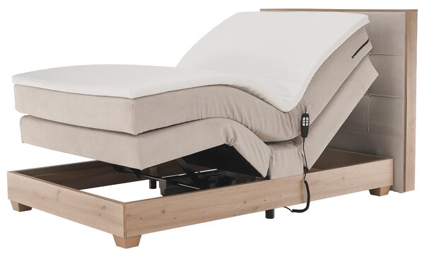 KONDELA Elektrická polohovacia posteľ, boxspring, béžová/dub artisan, 120x200, TIANA