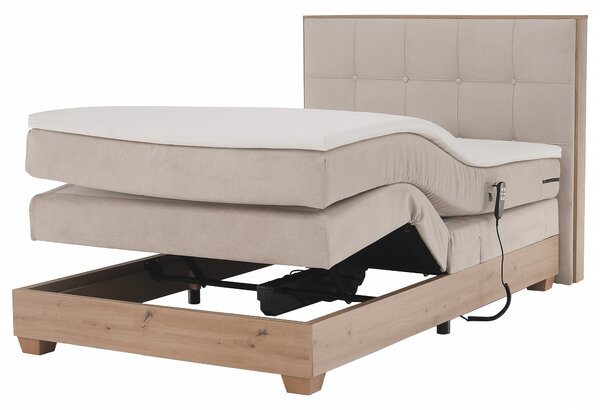 KONDELA Elektrická polohovacia posteľ, boxspring, béžová/dub artisan, 120x200, TIANA