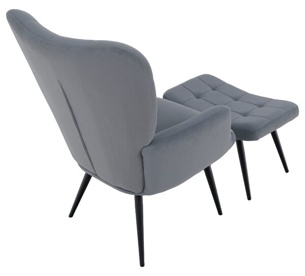 KONDELA Kreslo s podnožou, sivá Velvet látka/čierna, HABEN
