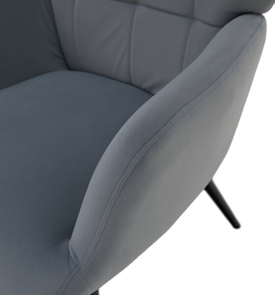 KONDELA Kreslo s podnožou, sivá Velvet látka/čierna, HABEN