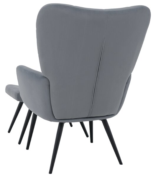 KONDELA Kreslo s podnožou, sivá Velvet látka/čierna, HABEN