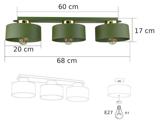 Stropné svietidlo IGNIA 3xE27/60W/230V zelená/zlatá