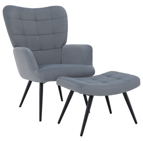 KONDELA Kreslo s podnožou, sivá Velvet látka/čierna, HABEN