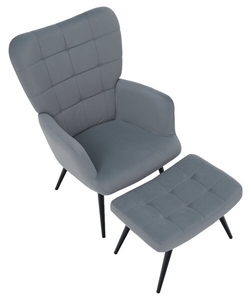 KONDELA Kreslo s podnožou, sivá Velvet látka/čierna, HABEN