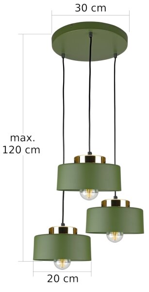 Závesný luster na lanku IGNIA 3xE27/60W/230V zelená/zlatá
