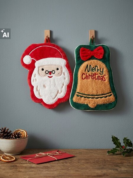Sinsay - Súprava vianočných uterákov v tvare Santa Clausa a zvončeka 2 pack - viacfarebná