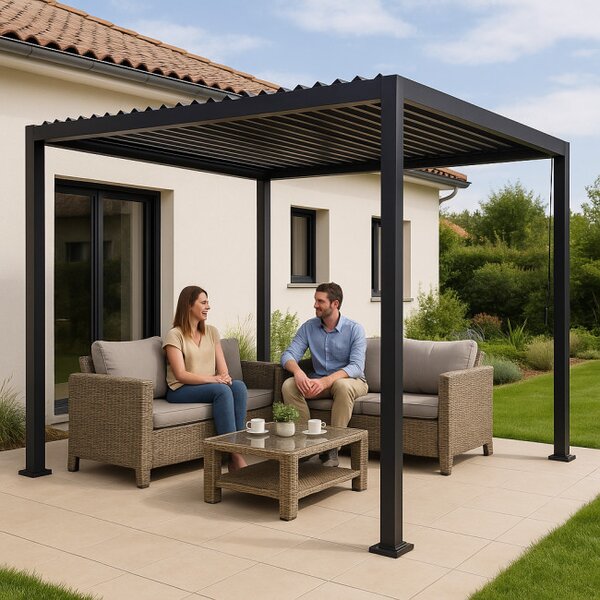 Záhradná pergola LAMELA čierna 300x400 cm
