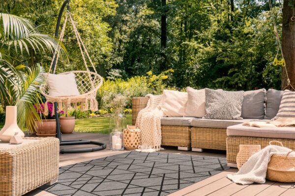 Koberec Šnúrkový SIZAL FLOORLUX 20508 strieb. / čierny Trojuholníky