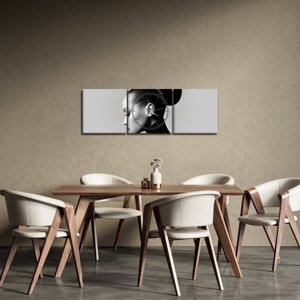 Obraz - Profil krásnej ženy (s hodinami) (90x30 cm)
