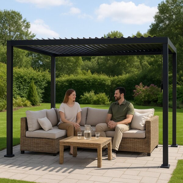 Záhradná pergola LAMELA čierna 300x400 cm