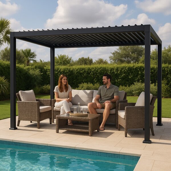 Záhradná pergola LAMELA čierna 300x400 cm
