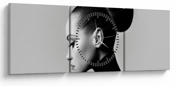 Obraz - Profil krásnej ženy (s hodinami) (90x30 cm)