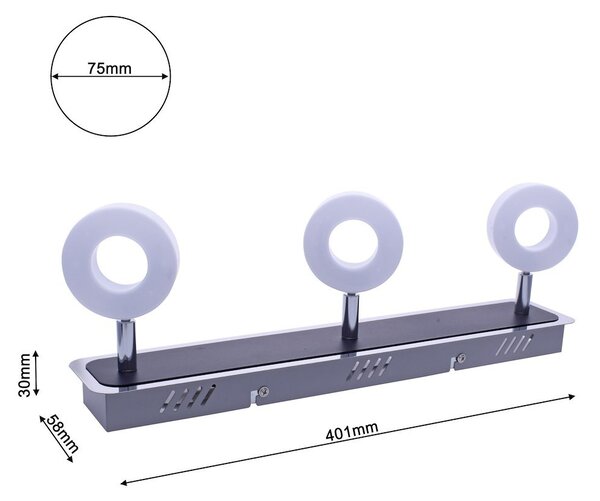 Bodové LED svietidlo Sole, 3x LED 15w, 4000k, ch/b