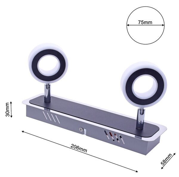 Bodové LED svietidlo Sole, 2x LED 10w, 4000k, ch/b
