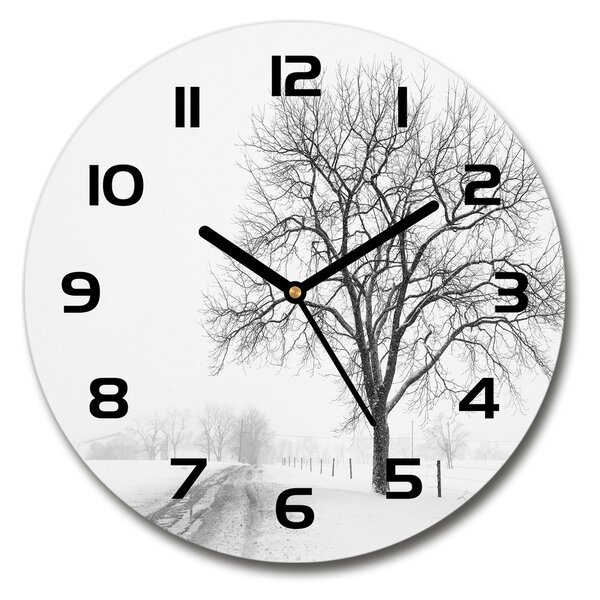 Sklenené nástenné hodiny okrúhle Strom zima