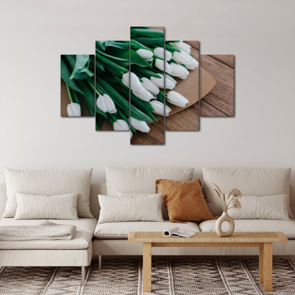 Obraz kytice bielych tulipánov (150x105 cm)