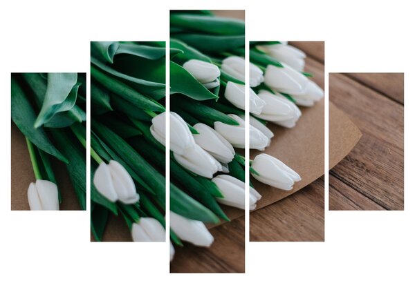 Obraz kytice bielych tulipánov (150x105 cm)