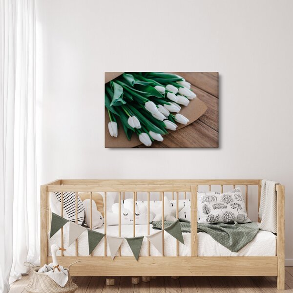 Obraz kytice bielych tulipánov (90x60 cm)