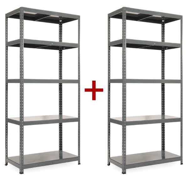 Policový regál 1+1 ZADARMO, 1800x900x400 mm, 5 políc, nosnosť police 175 kg, RAL 7031