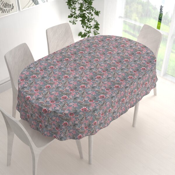 Biante Dekoračný oválny obrus PML-043 Tropické kvety na sivom 100x140 cm