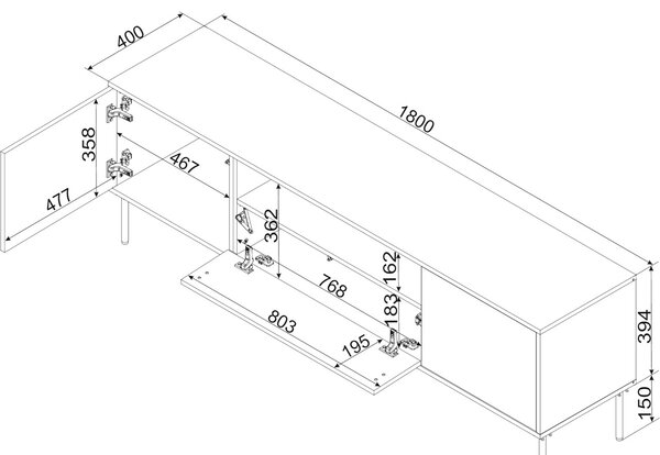 MEBLINE Komoda RTV TIFFANY 180 zelená mat