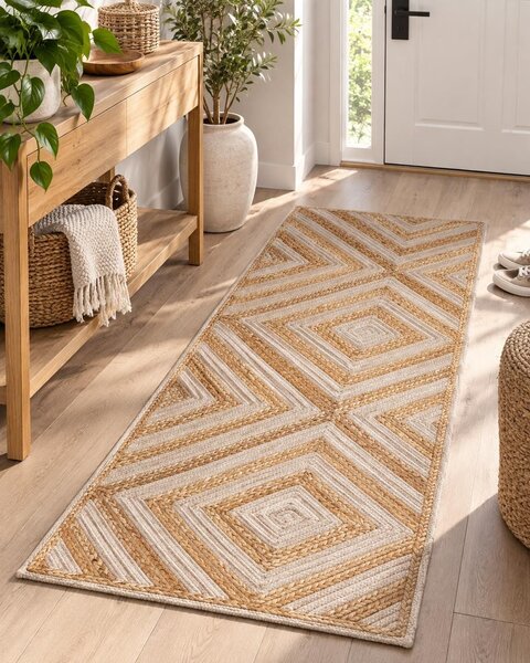 Koberec béžový bavlna juta 80 x 150 cm geometrický vzor obdĺžnikový tvar boho rustikálny štýl obývačka spálňa