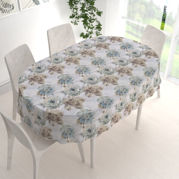 Biante Dekoračný oválny obrus PML-052 Tyrkysové kvety s orientálnymi kruhmi 100x140 cm