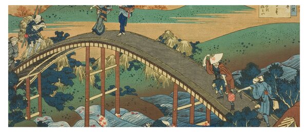 Obraz - Katsushika Hokusai, Ariwara no Narihirafrom the series One Hundred, Poems Explained by the Nurse (Hyakunin isshu uba ga etoki), reprodukcia (120x50 cm)