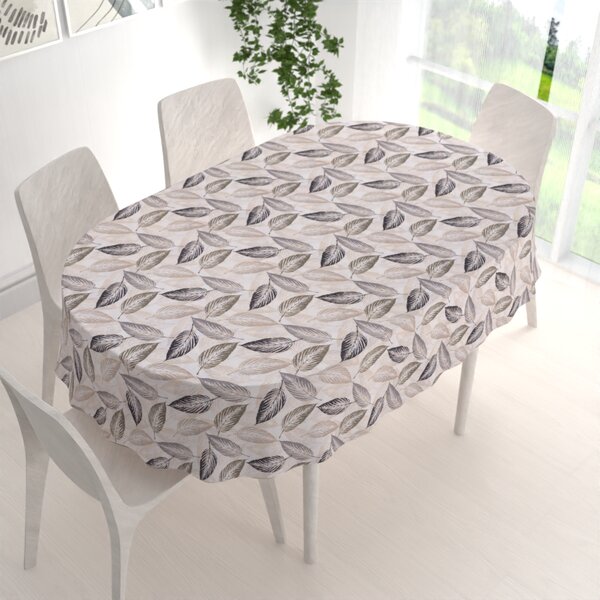 Biante Dekoračný oválny obrus PML-056 Zeleno-čierne listy na béžovom 100x140 cm