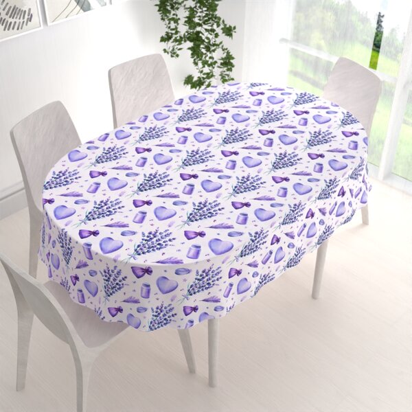 Biante Dekoračný oválny obrus PML-055 Levandule a srdcia na bielom 120x160 cm