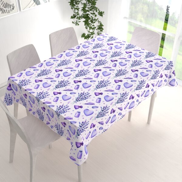 Biante Dekoračný obdĺžnikový obrus PML-055 Levandule a srdcia na bielom 50x100 cm