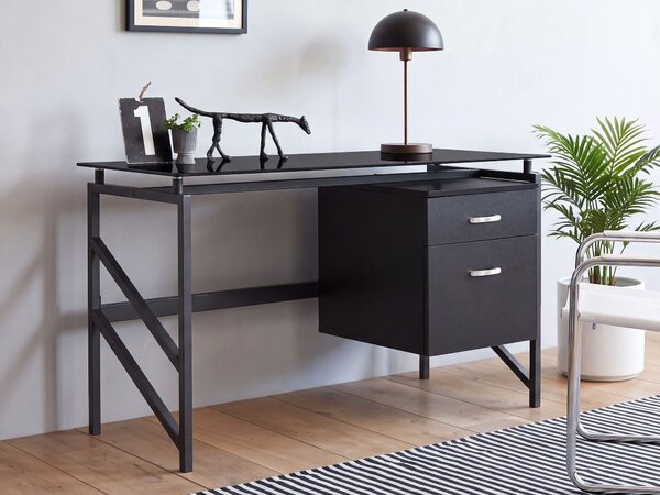 Písací stôl čierna MDF kov matný povrch 117 x 57 cm obdĺžnikový tvar úložný priestor 2 zásuvky moderný štýl kancelária