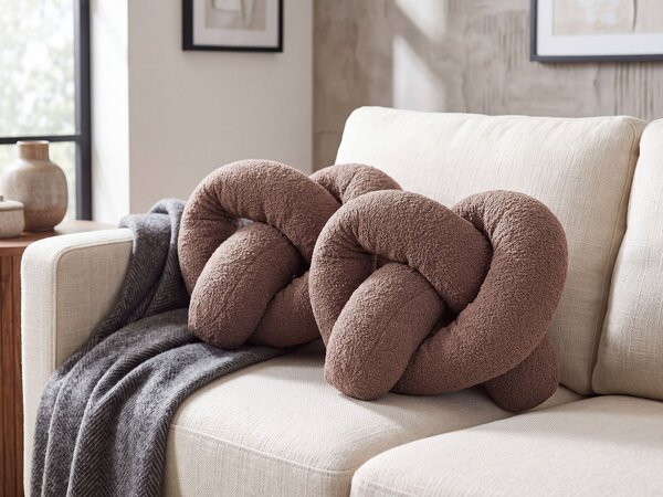 Sada 2 dekoratívnych vankúšov hnedá 172 x 14 cm teddy čalúnenie dekoračný mäkká výplň doplnky dekorácie obývacia izba spálňa