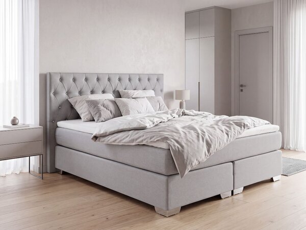 Čalúnená posteľ sivá 160 x 200 cm manželská posteľ dekoratívne gombíky minimalistický moderný dizajn