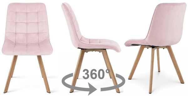 Dekorstudio Zamatová jedálenská stolička CIEZA 360 - svetloružová s nohami v dekore duba Počet stoličiek: 1ks
