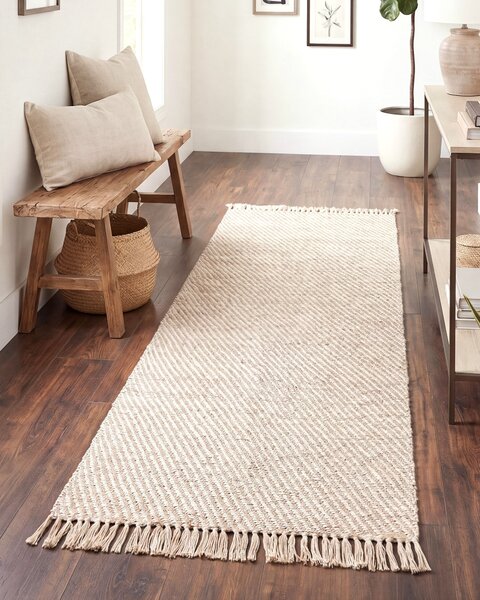 Koberec béžový juta a bavlna 80 x 150 cm ručne tkaný so strapcami boho chodba spálňa