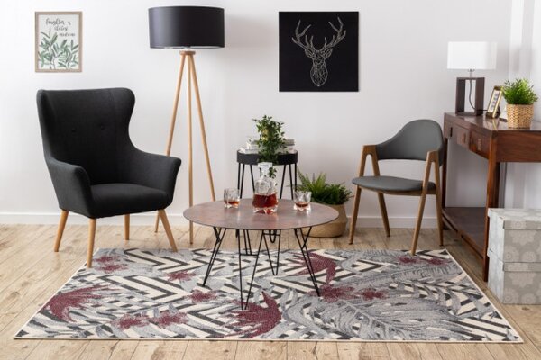 Koberec HEOS 78540 krém / bordo LÍSTIE DŽUNGĽA
