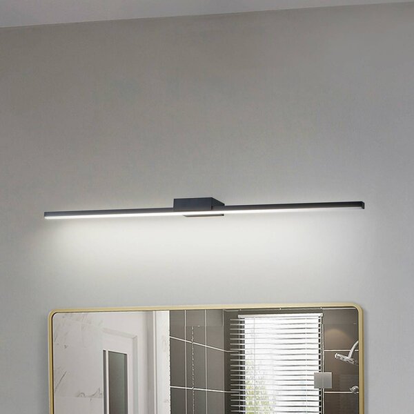 Zrkadlová lampa Lucande LED Kivana, čierna, kov, 90 cm, IP44, Čierna, Kúpeľňa, Hliník, Moderný, Nástenné svietidlo
