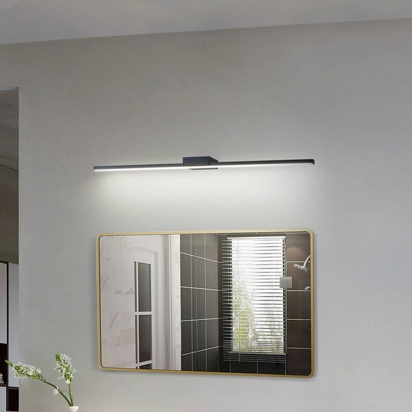 Zrkadlová lampa Lucande LED Kivana, čierna, kov, 90 cm, IP44, Čierna, Kúpeľňa, Hliník, Moderný, Nástenné svietidlo