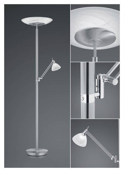 LED stojacia lampa Findus, 2 svetlá, nikel, Hliník / sivá / zinok, Obývacia izba / jedáleň, kov, Moderný, Zemné bodové svetlo
