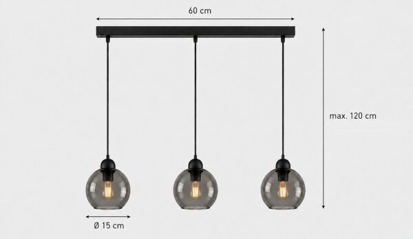 Luster na lanku UNO 3xE27/60W/230V čierna/dymová
